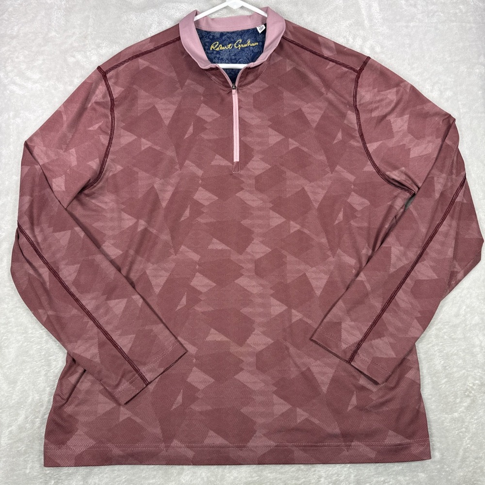 Robert Graham 2XL Pullover Long Sleeve Geometric Print Classic Fit Shirt 1/4 Zip